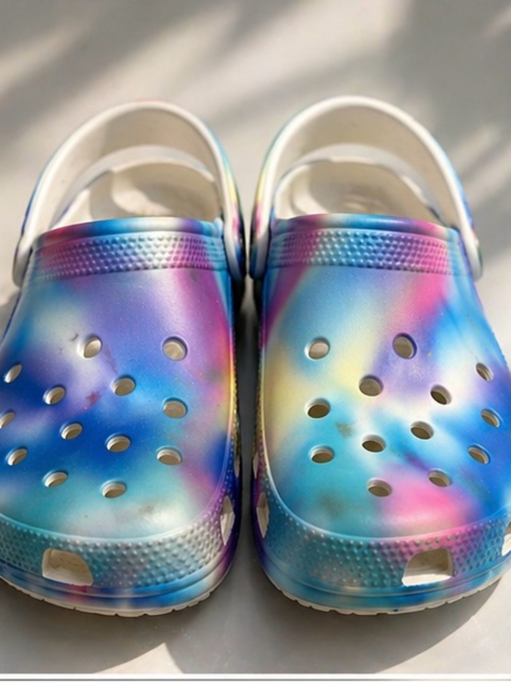 CROCS Kids Tie-Dye Rainbow Clogs with White Strap